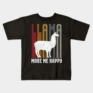 Cute & Funny Llama Make Me Happy Retro Llamas Kids T-Shirt